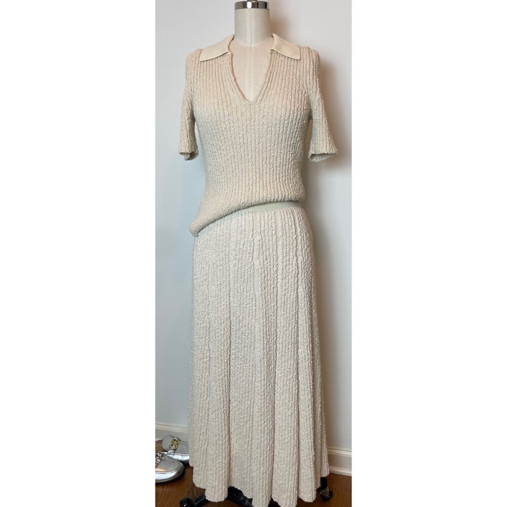 TORY BURCH Ribbed Pleated Knit Sweater Midi Skirt Matching Set \\ M - Picture 2 of 13